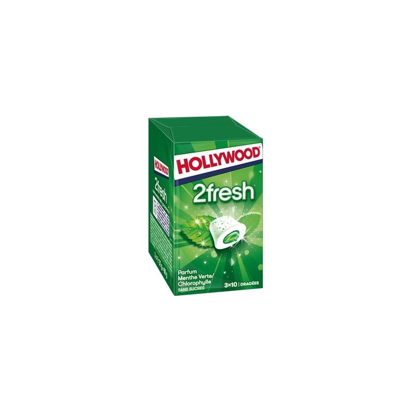Hollywood Chewing Gum 2 Fresh Menthe Verte 10 dragées x5