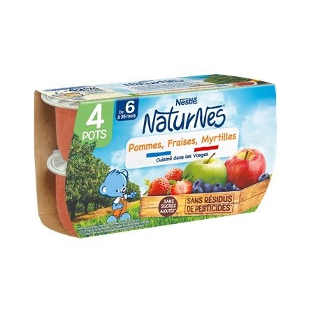 Nestlé Naturnes Pommes Fraise Myrtilles Dès 4 Mois 4x130g