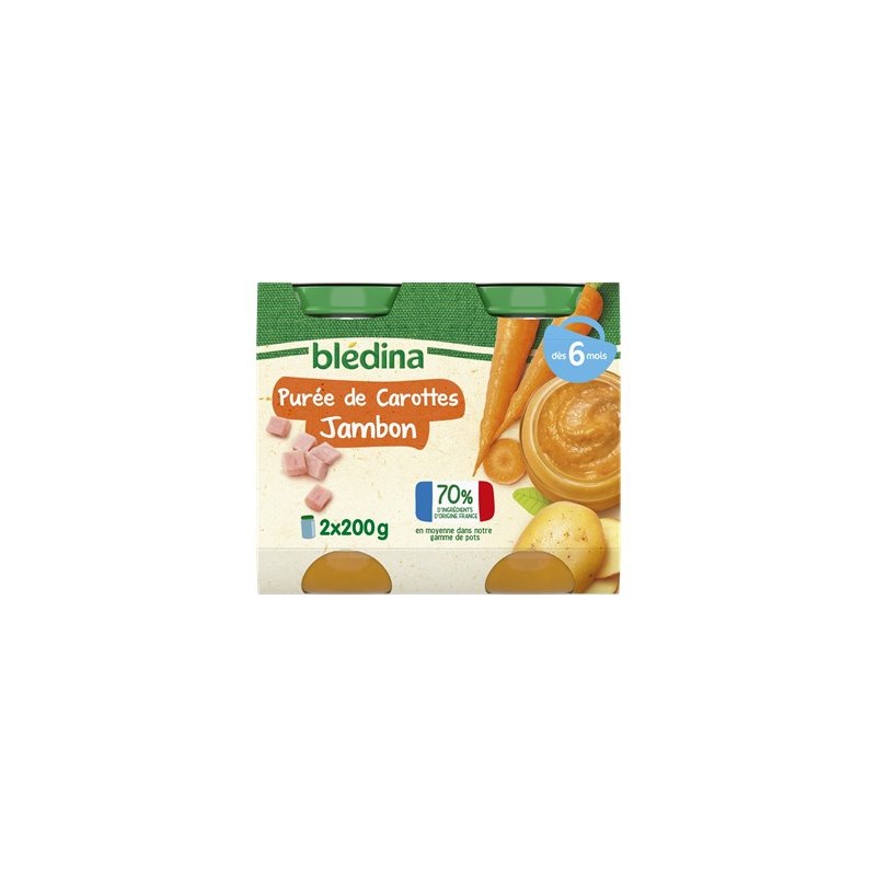 Blédina Petits Pots Purée Carotte Jambon Dès 6 Mois 2x200g